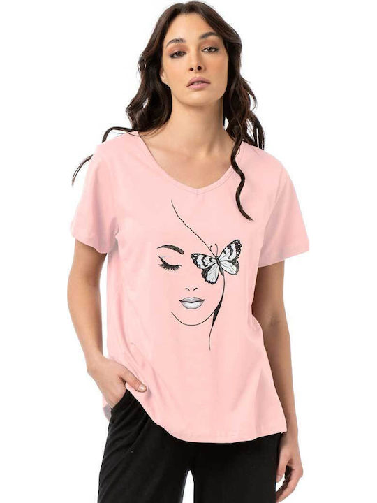 Bodymove Damen Bluse Baumwolle Butterfly Rosa