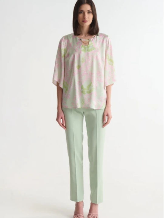Women's Satin Blouse with 3/4 Sleeve Pink