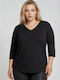 Women's Blouse with 3/4 Sleeve & V Neckline Black