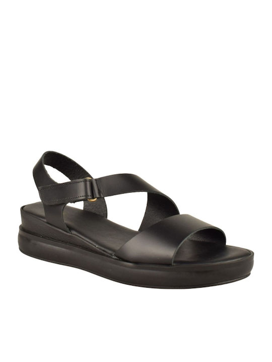 Yfantidis Leather Women's Flat Sandals Black