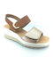 Leather Women's Flat Sandals Tabac Brown