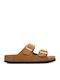 Soft Footbed Leather Women's Flat Sandals Tabac Brown Narrow Fit