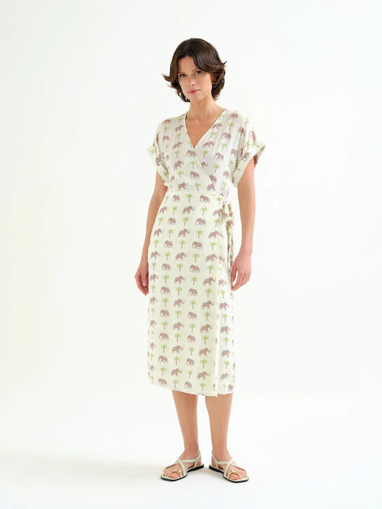 Summer Midi Wrap Dress Ecru