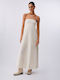 Maxi Βραδινό Φόρεμα Strapless Λευκό