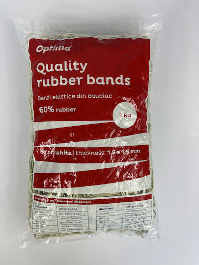 Benzi Elastice Optima Benzi de Cauciuc Bani 60% Cauciuc 1kg/pungă Diametru 50mm Grosime 1.5mm X 1.5mm Optima Albe