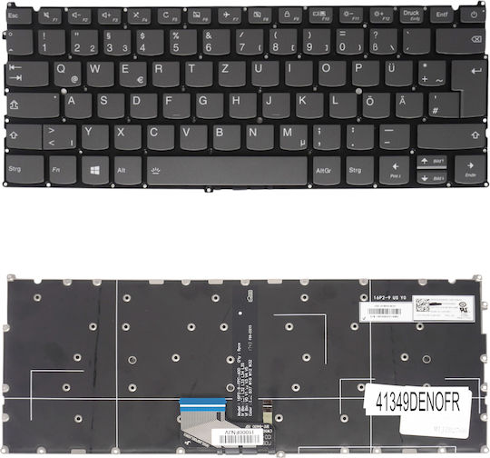 Немска Клавиатура За Лаптоп Lenovo Ideapad 720s-13ikb 81a8 720s-13ikbr 81bv 720s-13arr 81br 5cb0p18900 5cb0p18997 Sn20n04485 Lcm16p2 Pk131491a20 De Без Рамка С Подсветка Сива Код 41349denofr