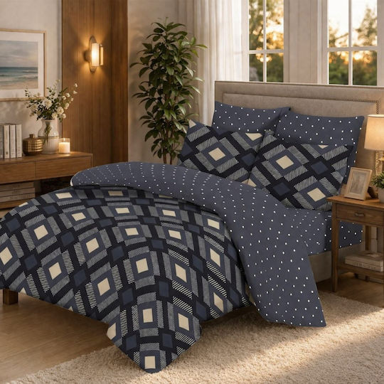 My Home Luxury King Size Bed Sheets Set with Rubber Hugger 180x200+30cm Blue (4 Pieces)