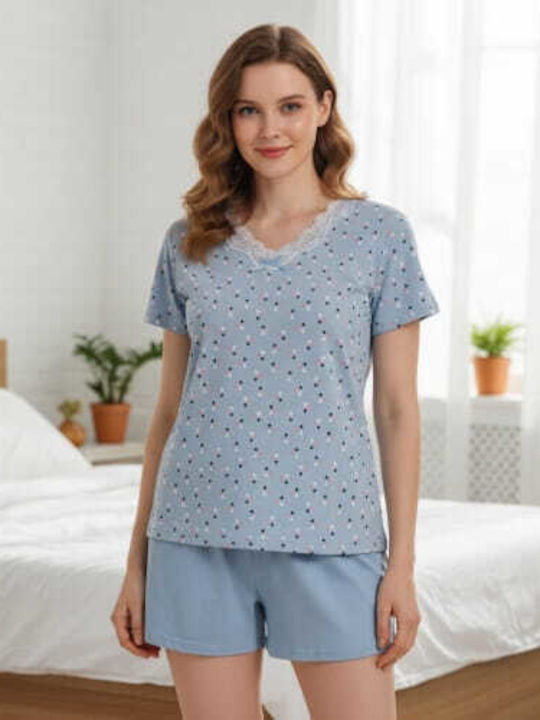 Prive Underwear Summer Women's Cotton Light Blue Pyjama Set