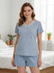 Prive Underwear Summer Women's Cotton Light Blue Pyjama Set