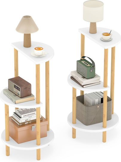 Round Side Table Made of Bamboo White 2 Pieces M60.5xL30xH30cm