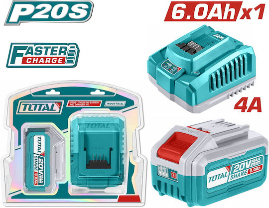 Total Total Lithium Batterien Set mit Ladegerät 6Ah 20V