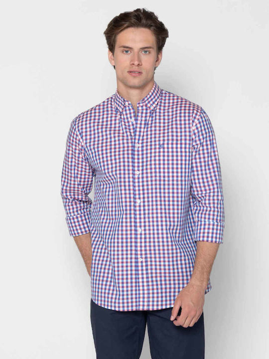 Long Sleeve Cotton Shirt in Regular Fit Checked Red 3AACH8654 B240RD