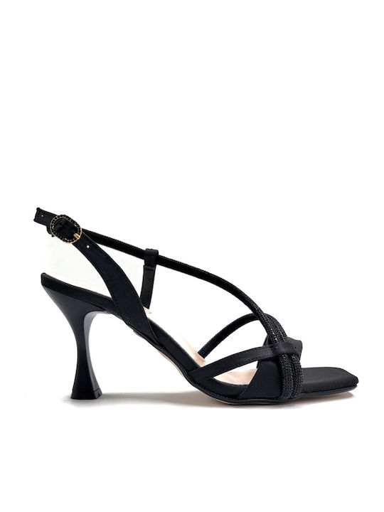 Beatris Fabric Sandals with Strass Black