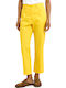 Women's High Rise Fabric Capri Trousers in Slim Fit Yellow