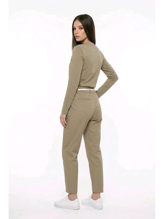 Pantaloni Dama Din Țesătură Verde Măsliniu