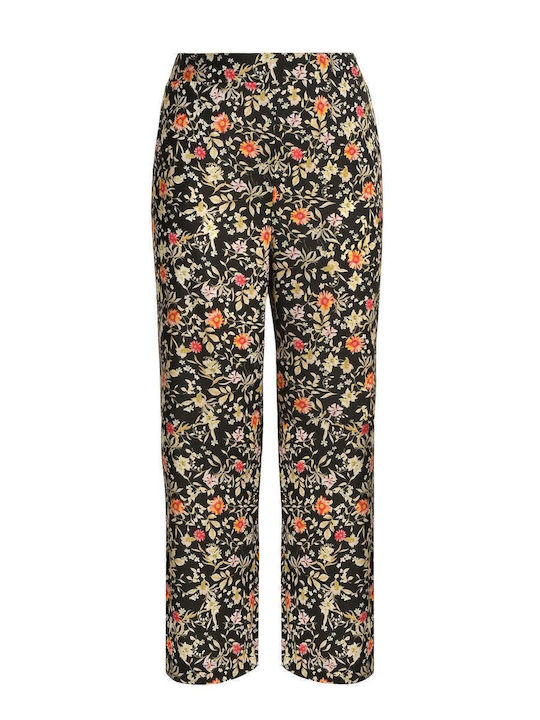 Pantaloni Largi Dama Cu Cauciuc În Fit Relaxed Model Floral Negru