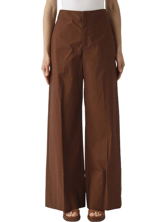 Women's High Rise Fabric Brown Trousers