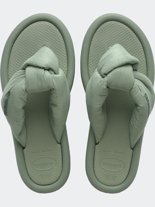 Over Puffed Up Flip Flops In Green Colour