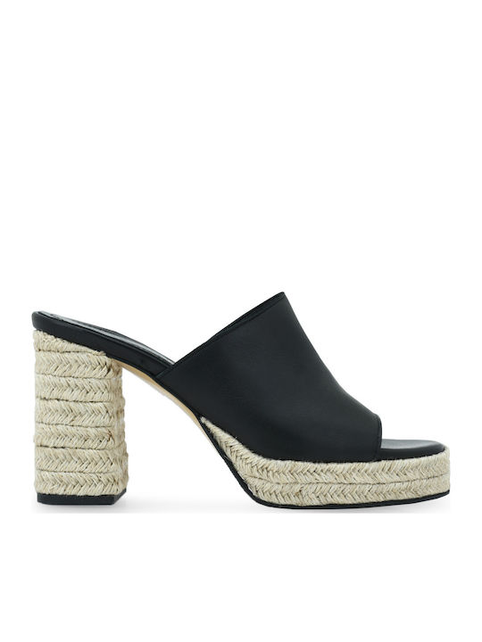 Leather Mules with High Heel in Black Colour