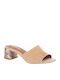 Leather Mules with Low Heel in Tabac Brown Colour