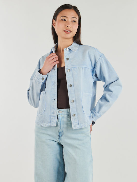 Jdy Langärmeliges Damen-Denim-Halbknopfhemd Blau