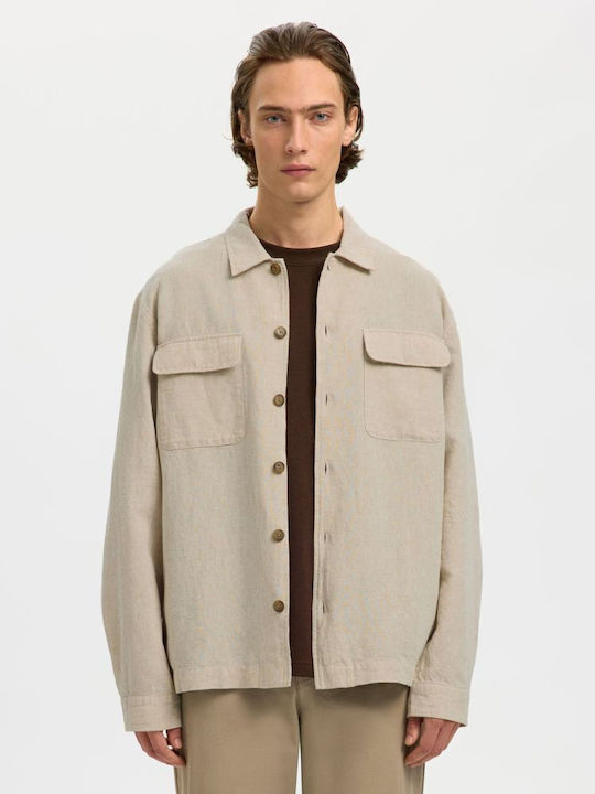Selected Μακρυμάνικo Λινό Overshirt σε Φαρδιά Γ...