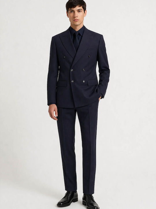 H Huge Winter Men's Suit with Slim Fit Blue
