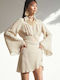 Linen Mini Envelope Skirt Beige 135002C