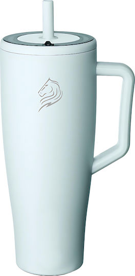 Cool'NMore Handled Tumbler Thermos Stainless Steel BPA Free 1.2lt Light Blue with Straw and Handle