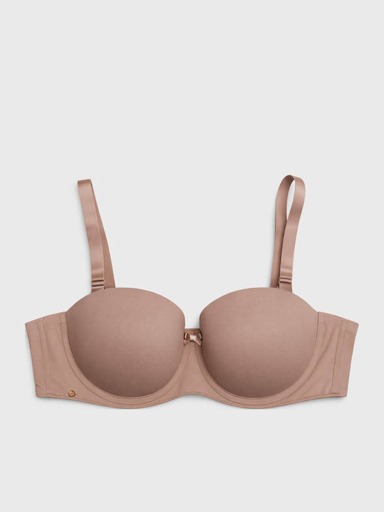 Μπεζ Strapless Σουτιέν με Ελαφριά Ενίσχυση & Μπανέλες