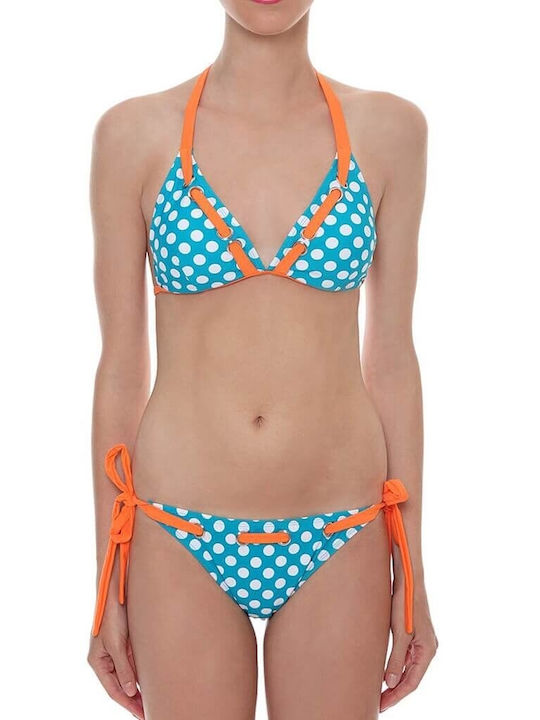 Set Bikini Τριγωνάκι & Brazil Πουά Τιρκουάζ