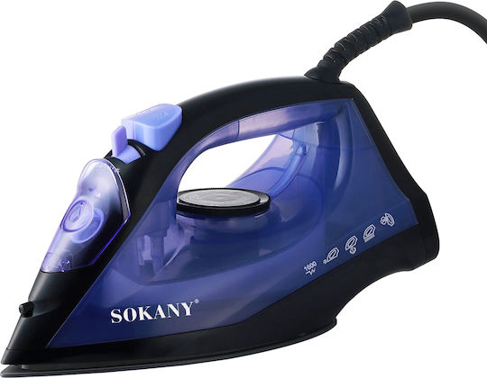 Sokany Steam Iron 1600w Ceramic Soleplate 190ml Tank Black Blue