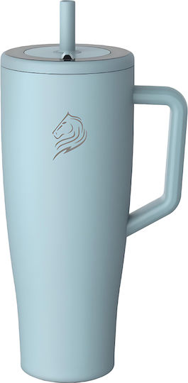 Cool'NMore Handled Tumbler Thermos Stainless Steel BPA Free 1.2lt Blue with Straw and Handle