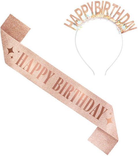 Set Ribbon & Headband Happy Birthday Rose Gold