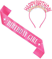 Σετ Κορδέλα "birthday Girl" & Στέκα "happy Birthday" Φούξια