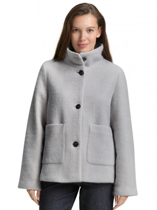 Women's Gray Half Coat with Buttons