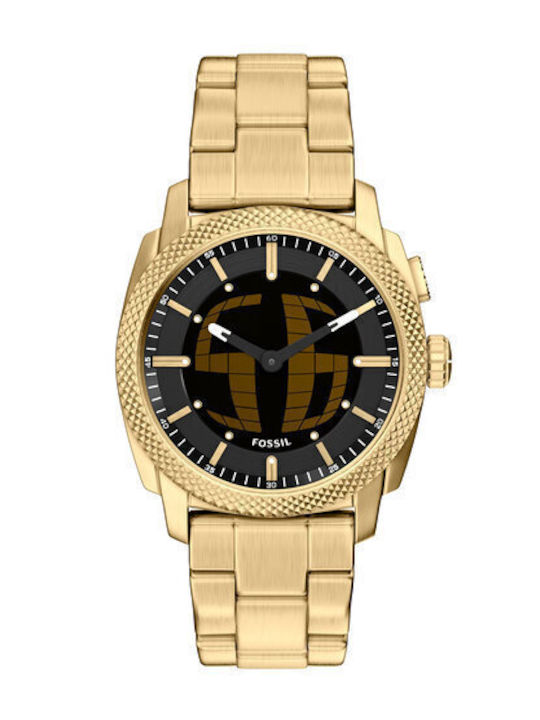 Fossil Machine Ανδρικό Ρολόι Μπαταρίας με Χρυσό Μεταλλικό Μπρασελέ