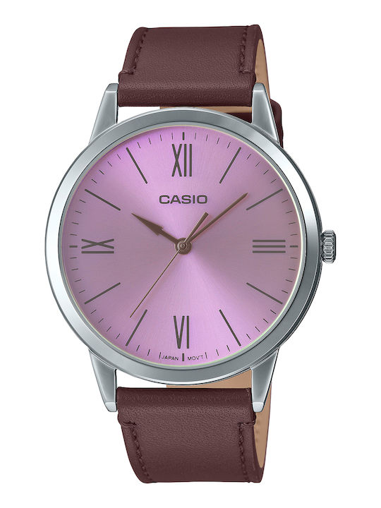 Casio Collection Herrenuhr 44mm Batterie mit Braun Lederriemen