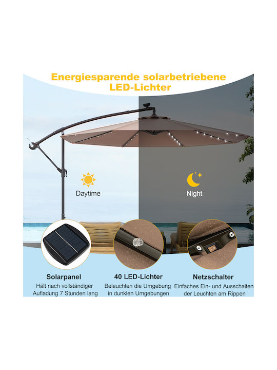 Garten- und Terrassen-Sonnenschirm Rundschreiben Metall Braune mit Basis und LEDs Durchmesser 3m NP11556CF