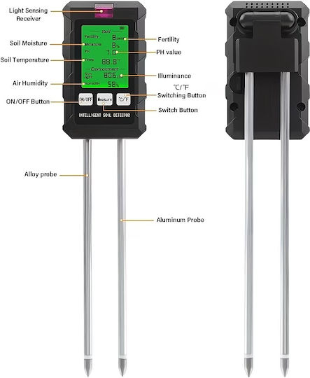 Soil 6 in 1 pH Meter With Moisture And Temperature Measuring Capability