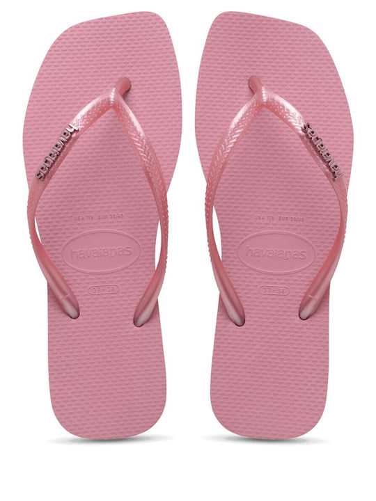 Havaianas Square Logo Metallic Flip Flops In Pi...