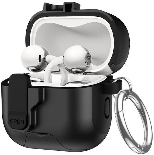 Hülle Für Bluetooth-Ohrhörer Automatisches Verriegeln Huawei Freeclip 2 Mit Haken Halter Schwarz