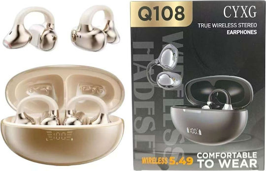 Q108 Casti Bluetooth Handsfree Open Ear cu Rezistență la Transpirație și Husă de Încărcare Aurii