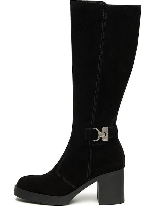 Damenstiefel aus Leder mit Gummi Schwarz