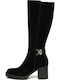 Damenstiefel aus Leder mit Gummi Schwarz
