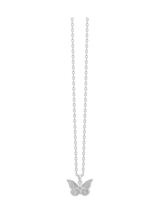 Prince Silvero Necklace with Butterfly Design in Silver with Zircon