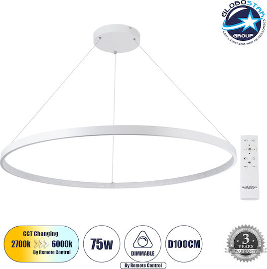 Diamond Pendant Ceiling Light White LED with Adjustable White Light