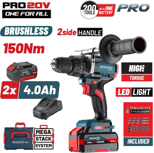 Bormann Pro 085072 Percussive Battery Drill Driver Brushless 20V 2x4Ah