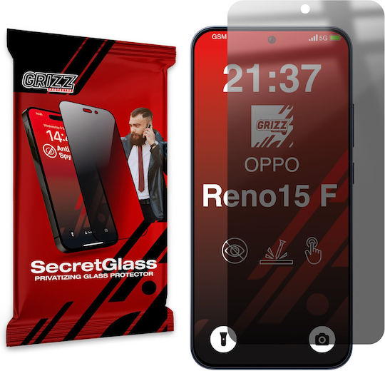 Grizzglass Secretglass Privacy Tempered Glass Screen Protector Compatible Oppo Reno 15 F Black