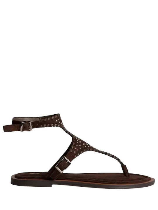 Damen Flache Sandalen Braun